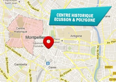 Carte du centre historique Écusson et Polygone de Montpellier